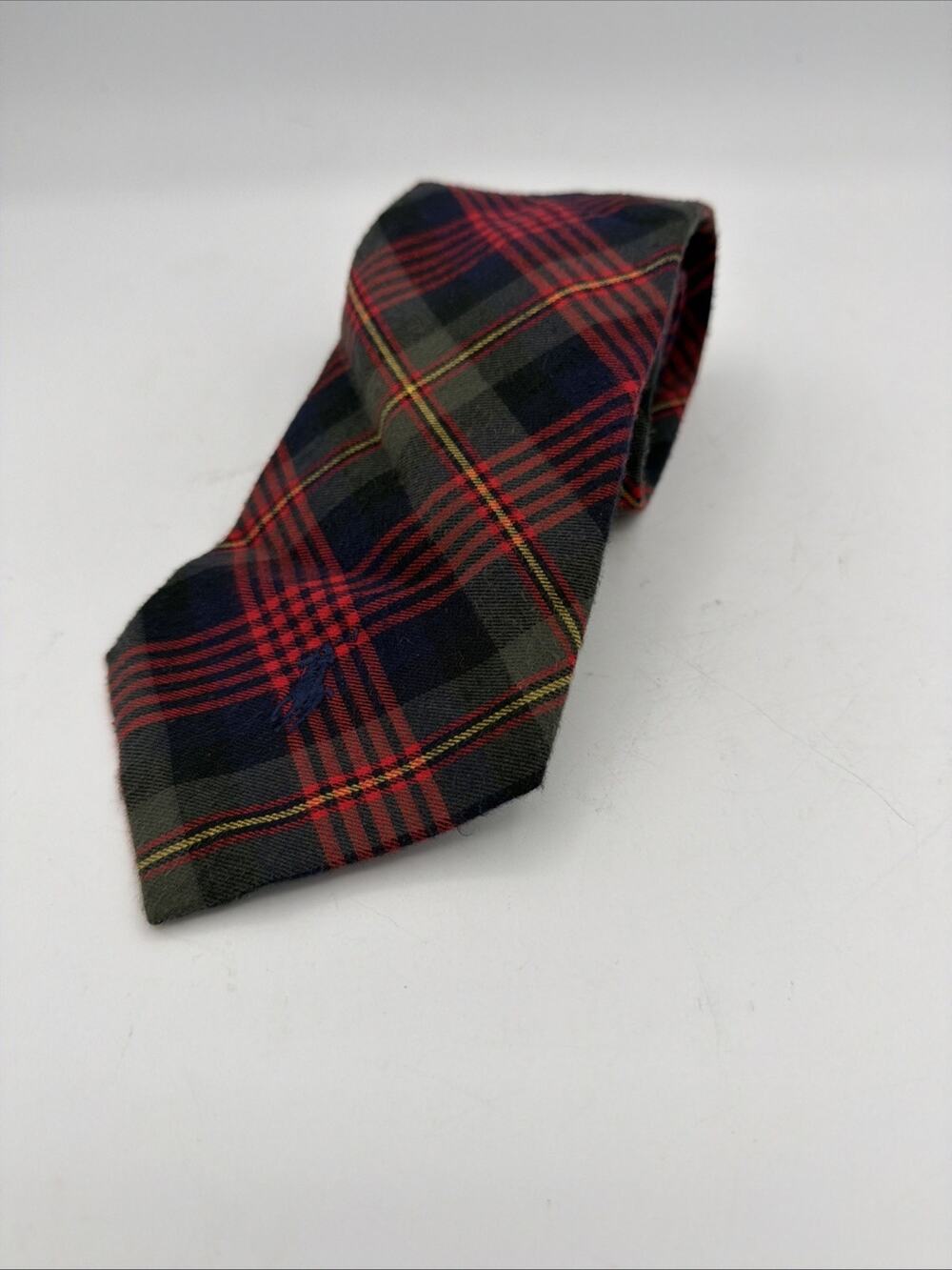 VTG Polo Ralph Lauren Red Tartan Cotton Tie w/ Logo Made in USA Preppy Old Money